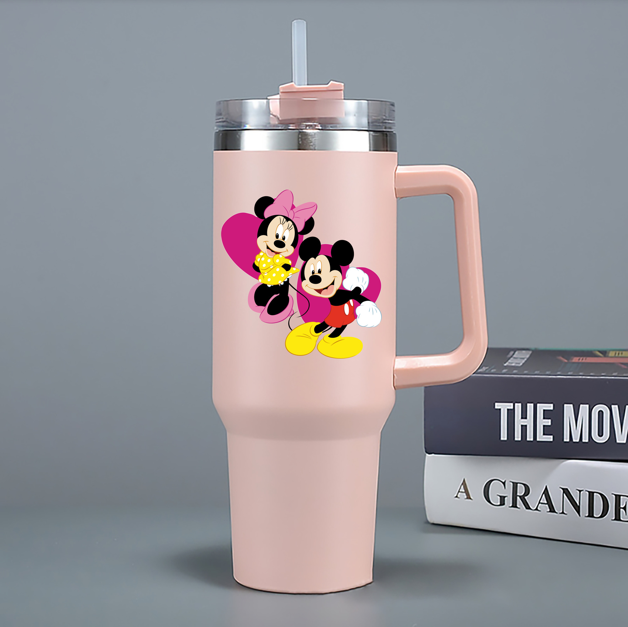 （画像用） ミッキーマウス Mickey Mouse 1200mL車用タンブラー - クリスタルステッカー（プラスチックストロー付き）